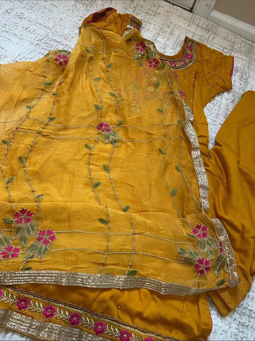 Mustard Embroidered  Women's Cotton Salwar suit with Duptta